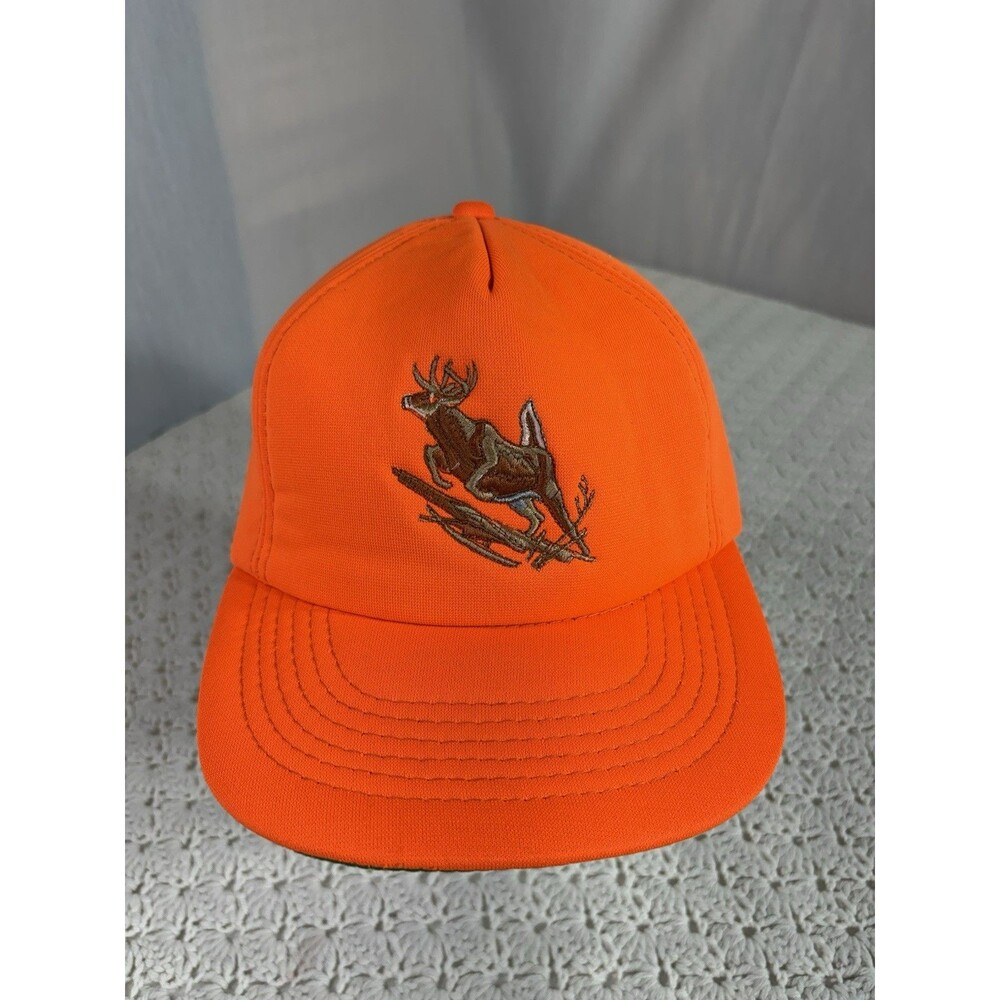 Vtg Winchester Hat Buck Deer Embroidery Safety Orange Snapback Foam Padded NOS